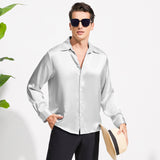 100% Mulberry Men's Silk Shirt Long Pure Silk Dress Shirts