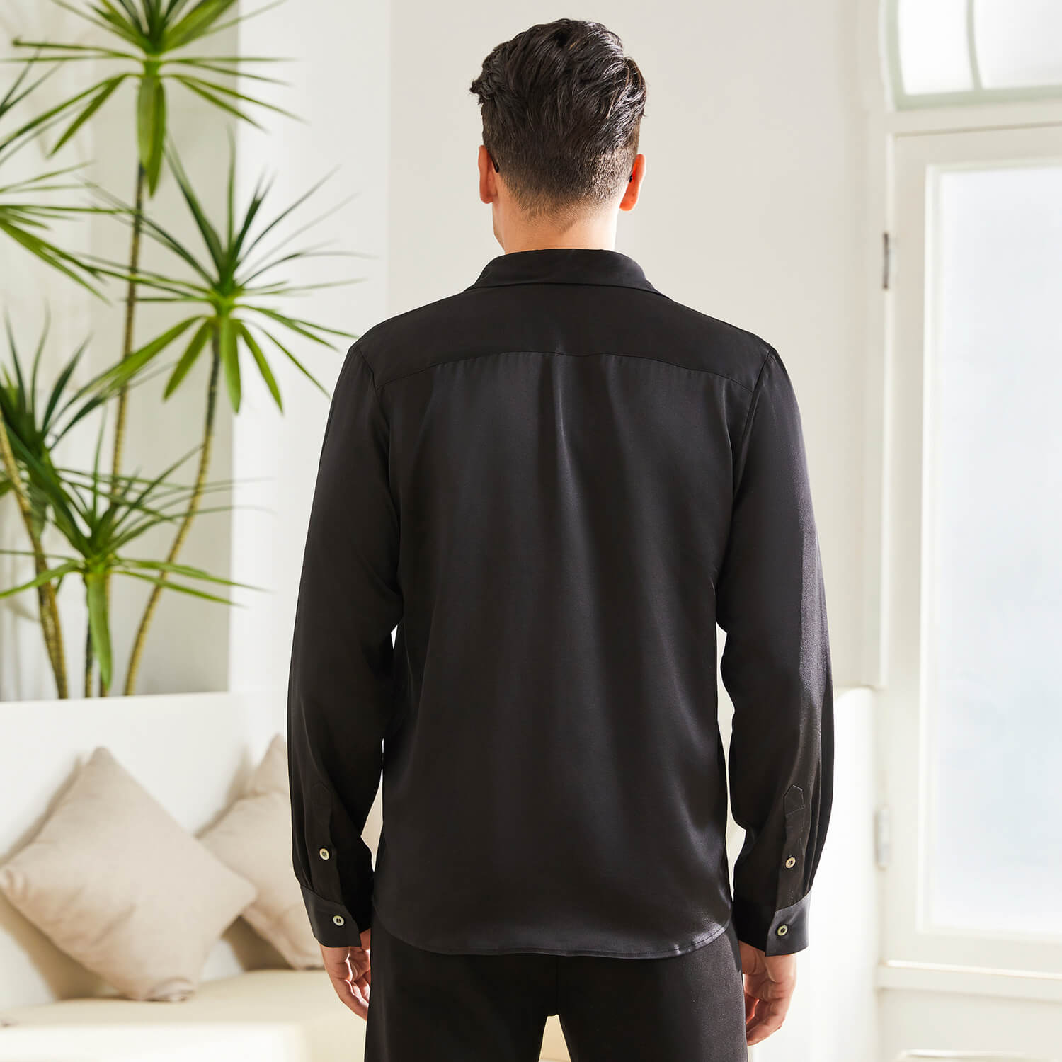 100% Mulberry Men's Silk Shirt Long Pure Silk Dress Shirts