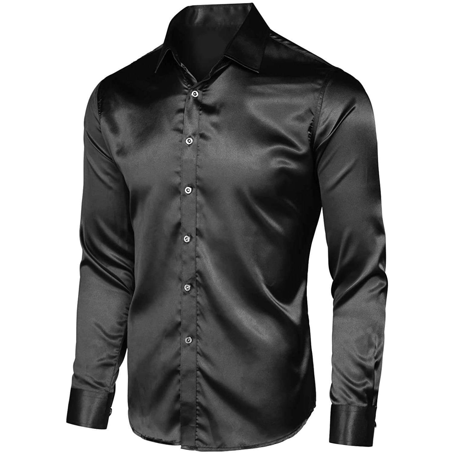 100% Mulberry Men's Silk Shirt Luxury Silk Button Down Shirts Black XS