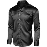 100% Mulberry Men's Silk Shirt Luxury Silk Button Down Shirts Black XS