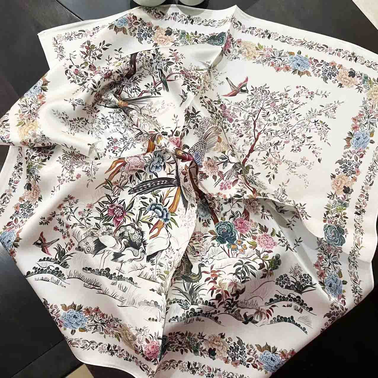 100% Silk Scarf For Women Floral Scarf Square Head Scarf