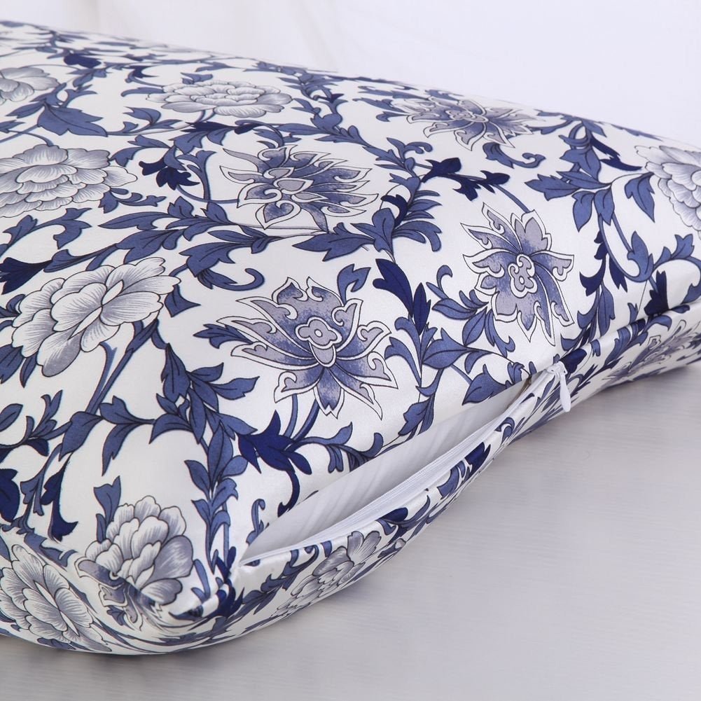 19 Momme Housewife Silk Pillowcase Hidden Zipper Floral Print Silk Pillowcases