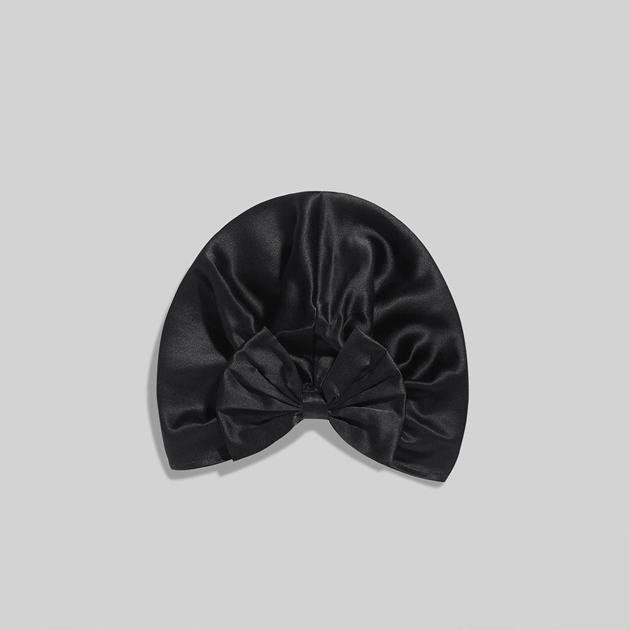Women Elegant Bowknot Silk Sleep Caps Silk Bow Turban Black M
