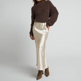 Kvinnor elegant flödesilk maxi kjol hög midja silkeklänning