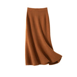 Womens A Line Cashmere kjol Midi Längd Cashmere Stickad tröja kjol