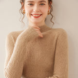 Womens Mock Neck Cashmere Ribbed Sweater Cashmere Pullover
