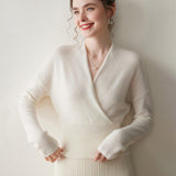 Dam Cashmere tröja V-ringad Cashmere Stickad Pullover Cashmere Wrap