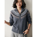 Womens Fair Isle Cashmere Cardigan Full Zip Mock Neck Cashmere Sweater