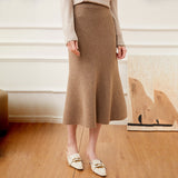 Womens A Line Cashmere kjol Midi Längd Cashmere Stickad tröja kjol