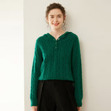 Damkabelstickad Cashmere Hooded Cashmere Henley tröja