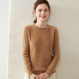 Womens Diamond Knit Cashmere Sweater Long Sleeve Crew Neck Cashmere Pullover