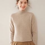 Womens Ribbed Mock Neck Cashmere Sweater Cable Knit Cashmere Pullover