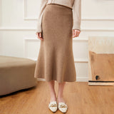 Womens A Line Cashmere kjol Midi Längd Cashmere Stickad tröja kjol