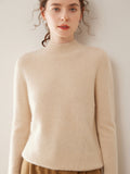 Womens Mock Neck Cashmere Sweater Long Sleeve Cashmere Pullover Ribbed Finishing