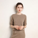 Womens Short Sleeve Cashmere Sweater Crew Neck Cashmere Knit Pullover