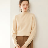 Womens Mock Neck Cashmere Sweater Cashmere Pullover Ribbed Hem