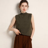 Womens Mock Neck Cashmere Sweater Vest Sleeveless Cashmere Knit Top