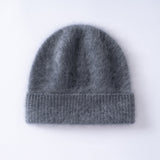 Fuzzy Cashmere Beanie Unisex Winter Cashmere Hat with Ribbed Cuff