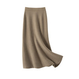 Womens A Line Cashmere kjol Midi Längd Cashmere Stickad tröja kjol