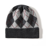 Argyle Cashmere Knit Beanie Patterned Cashmere Winter Cap Diamond Cashmere Hat