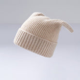 Baby Ribbed Cashmere Beanie with Playful Ears Cashmere Hats For Kids