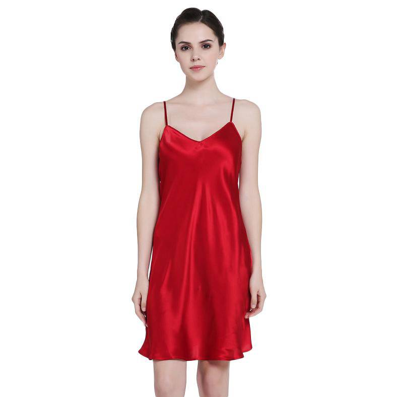 Best Luxury Short Silk Nightgowns For Women 100% Silk Nighties Red XS