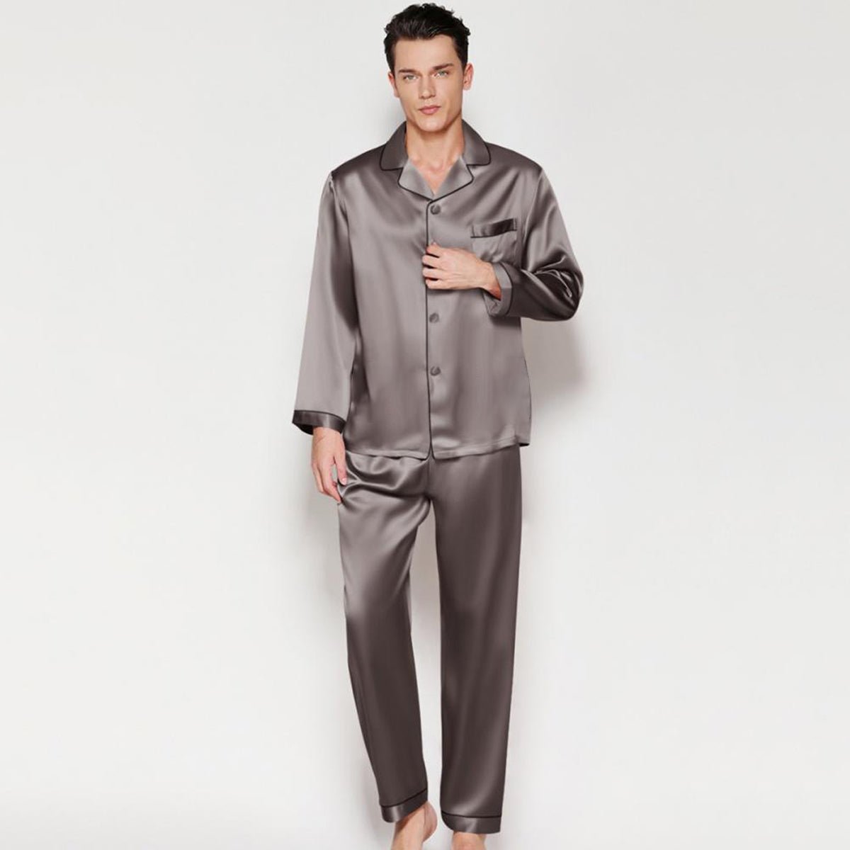 Men's Long Luxury Mulberry Silk Pyjamas Pure Silk Sleepwear
