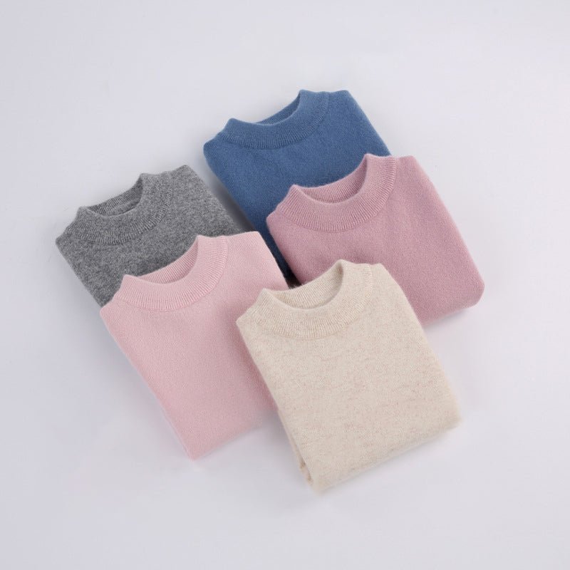 Boys And Girls Crew Neck Pure Cashmere Sweater Ribbed Knit Hem Beige 90