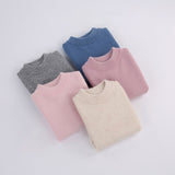 Boys And Girls Crew Neck Pure Cashmere Sweater Ribbed Knit Hem Beige 90