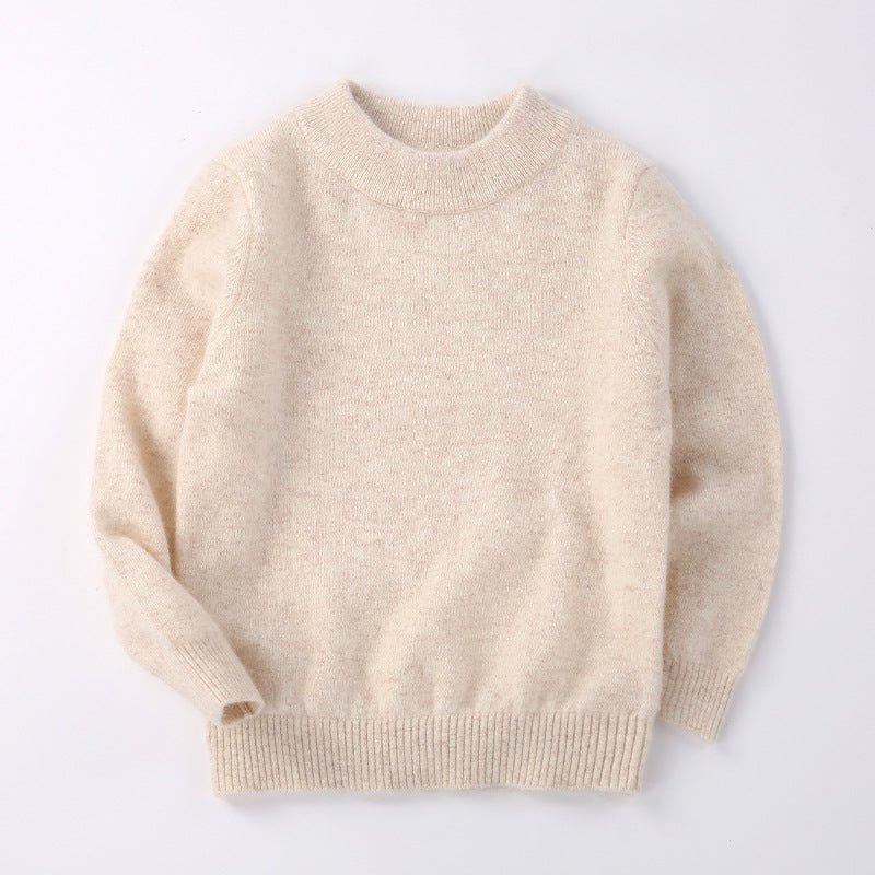 Boys And Girls Crew Neck Pure Cashmere Sweater Ribbed Knit Hem Beige 100