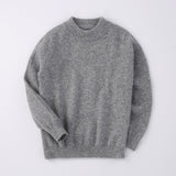 Boys And Girls Crew Neck Pure Cashmere Sweater Ribbed Knit Hem Grey 90