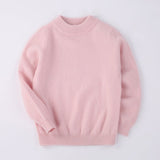 Boys And Girls Crew Neck Pure Cashmere Sweater Ribbed Knit Hem Pink 100