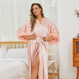 Bridal Silk Kimono Robes With Ostrich Feather Silk Robe