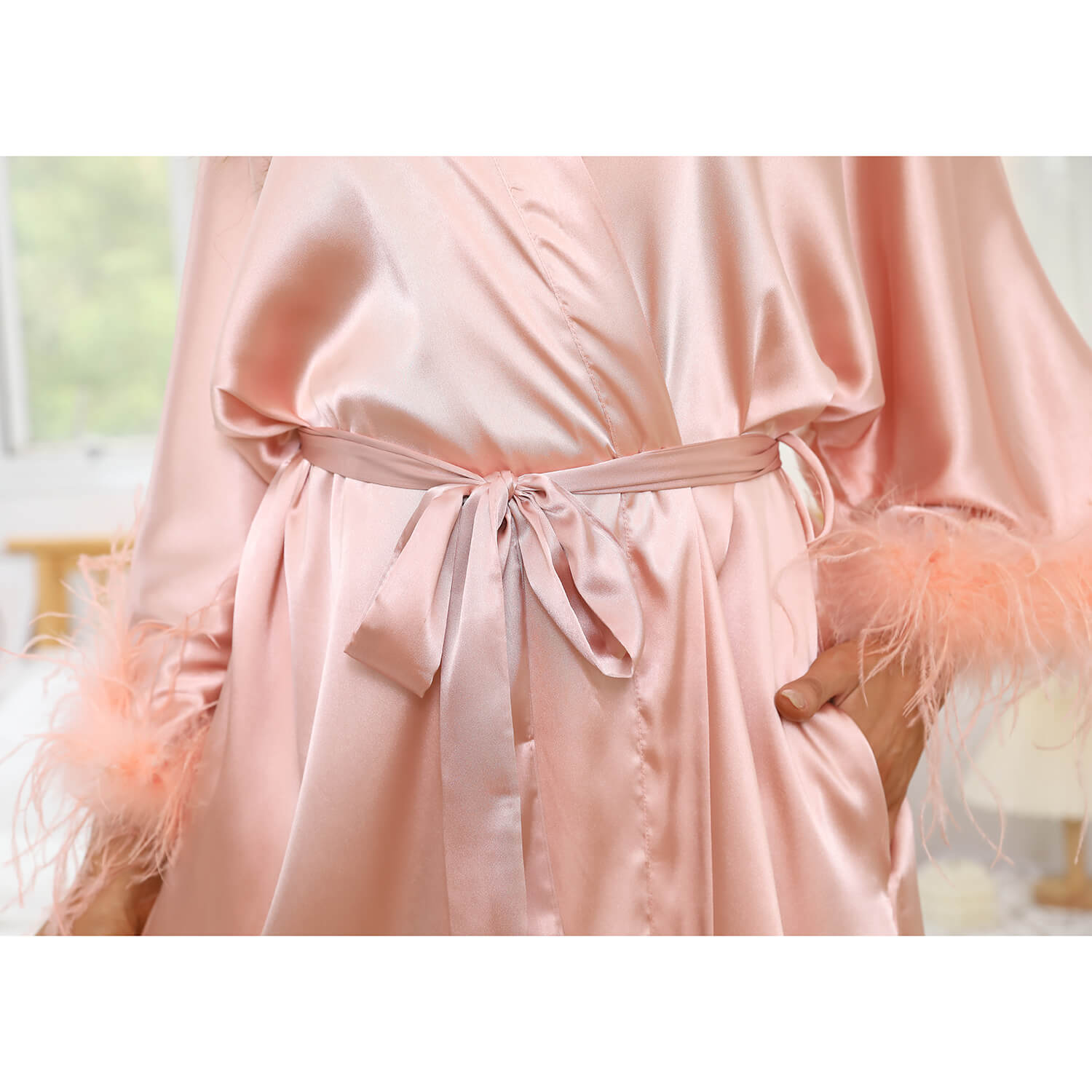 Bridal Silk Kimono Robes With Ostrich Feather Silk Robe