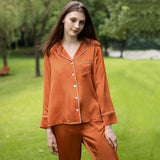 Bright Color Silk Pajamas Set for Women Gold XS
