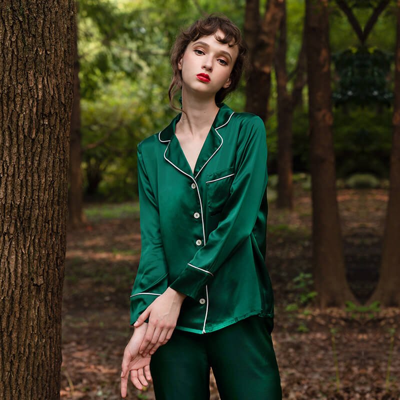 Bright Color Silk Pajamas Set for Women Gold XS