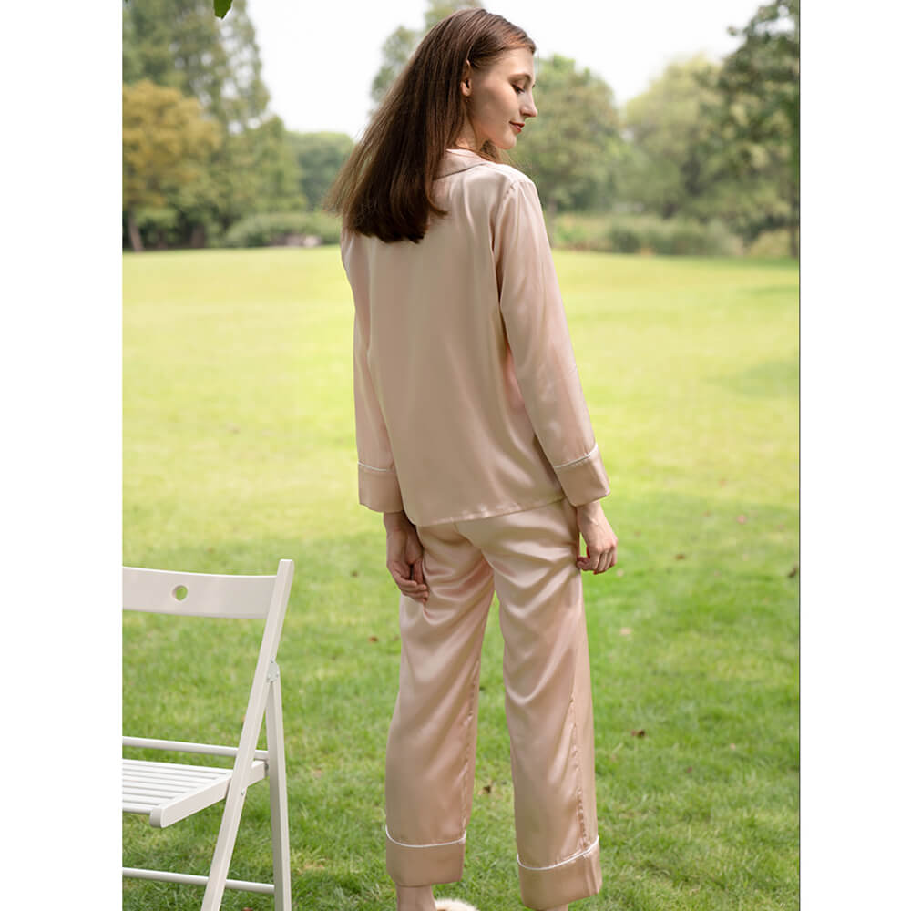 Bright Color Silk Pajamas Set for Women champagne XS