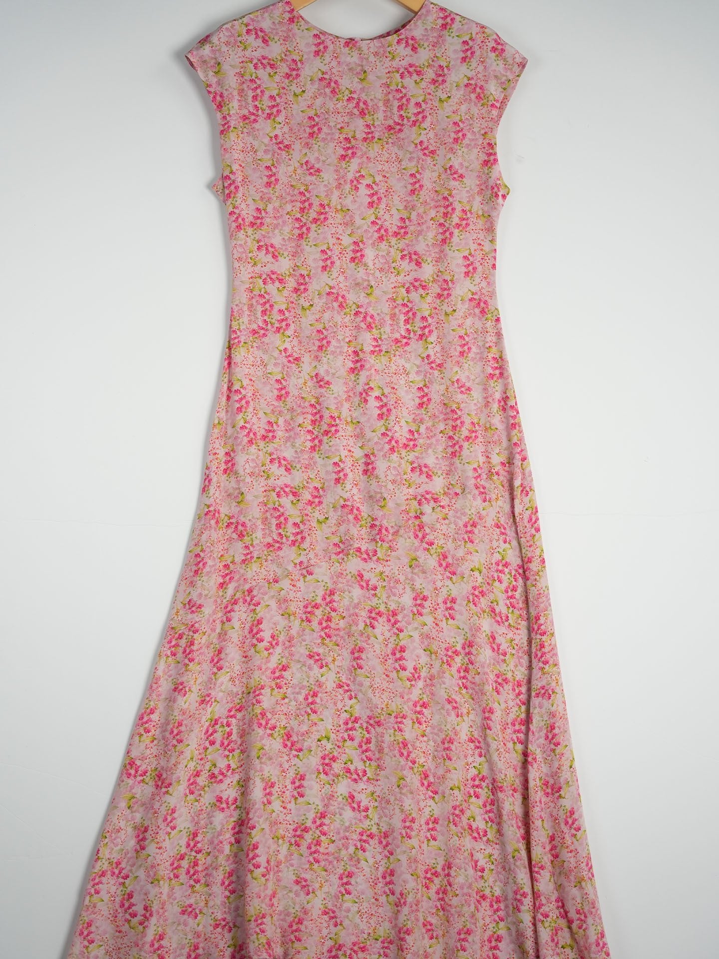 Cap Sleeve Silk Summer Dress Silk Maxi Dress for Women Long Silk Floral Dress Pink XS