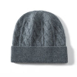 Cashmere Beanie Solid Cable Knitted Cashmere Winter Hat for Women and Men