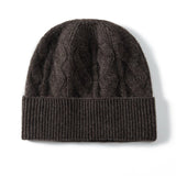 Cashmere Beanie Solid Cable Knitted Cashmere Winter Hat for Women and Men