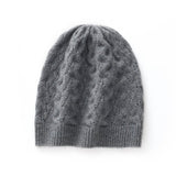 Cashmere Beanie Textured Cashmere Hat with All - Over Cable Ribbed Edge