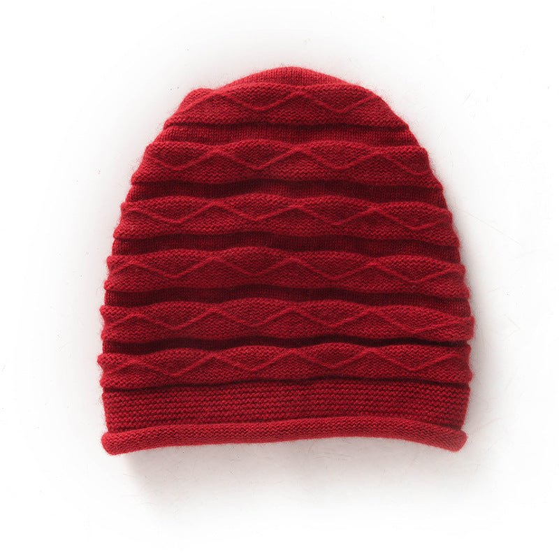 Diamond Wave Cashmere Beanie for Women Textured Cashmere Knit Hat