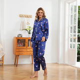 Flamingo Print Silk Pajamas for Women Long Sleeve Silk Pajama Set Silk PJS