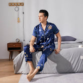 Galaxy Printed Silk Pajama Set For Mens Luxury Silk Nightwear
