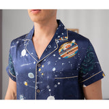 Galaxy Printed Silk Pajama Set For Mens Luxury Silk Nightwear