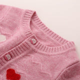 Girls Cashmere Cardigan Heart Pattern Kids Button Front Cashmere Sweater Pink 90