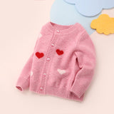 Girls Cashmere Cardigan Heart Pattern Kids Button Front Cashmere Sweater Pink 90