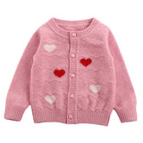 Girls Cashmere Cardigan Heart Pattern Kids Button Front Cashmere Sweater Pink 90