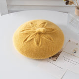 Girls Floral Knit Cashmere Beret Soft Winter Cashmere Hat for Kids