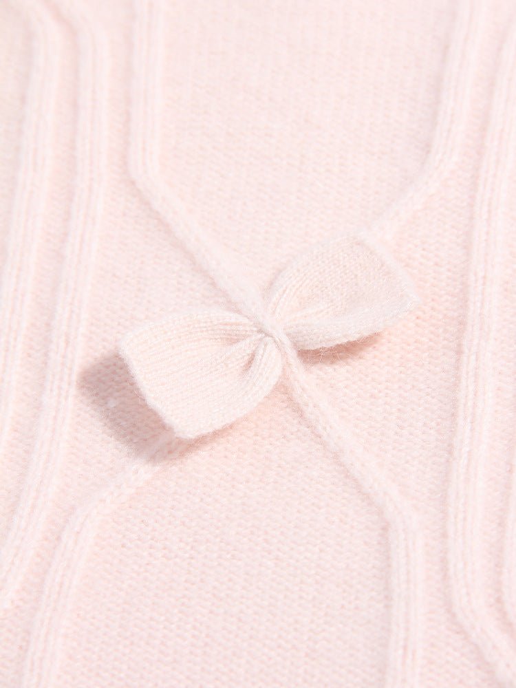 Girls Pink Cashmere Sweater Bow Knit Detailing Kids Cashmere Pullover Pink 90